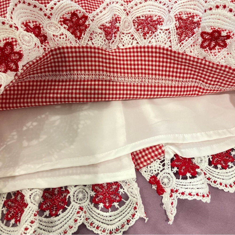 New York and Company red and white gingham midi pencil skirt lace trim - Picture 11 of 11